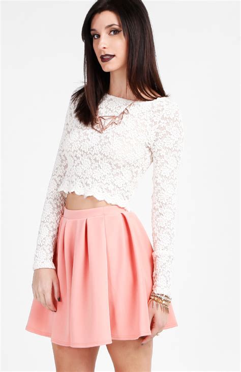 Full Lace Long Sleeve Crop Top In Ivory DAILYLOOK