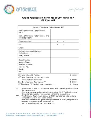 Fillable Online Grant Application Form For Bifcpfb Funding Cp Football