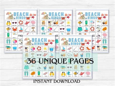 Beach Bingo Summer Beach Bingo Game Beach Activity Fun In The Sun