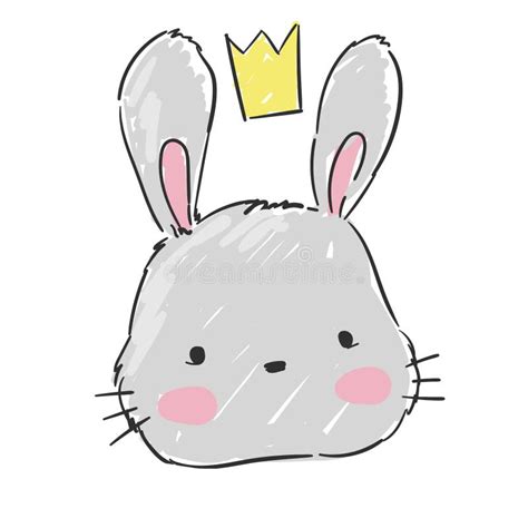 Hand Drawn Cute Gray Bunny Rabbit In A Crown Isolated On A White