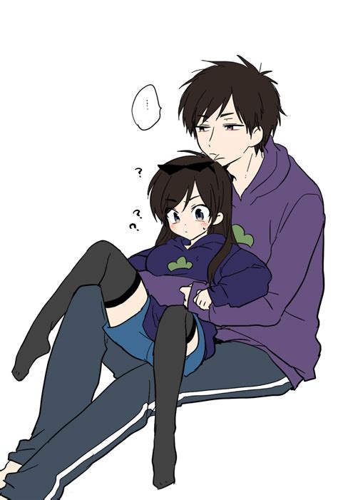 Safebooru 1boy 1girl Black Hair Black Legwear Blue Eyes Breasts Brother And Sister Brown