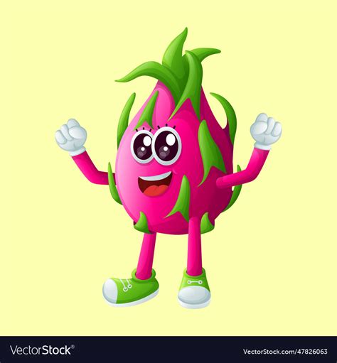 Cute Dragon Fruit Character Making A Victory Sign Vector Image