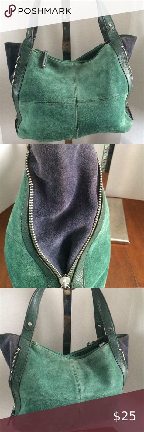 Tignanello Hunter Green And Navy Blue Suede Purse Suede Purse Blue