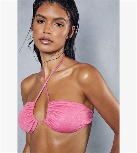 Buy Misspap Halter Neck Strappy Glitter Bikini Set In Pink Thstreet