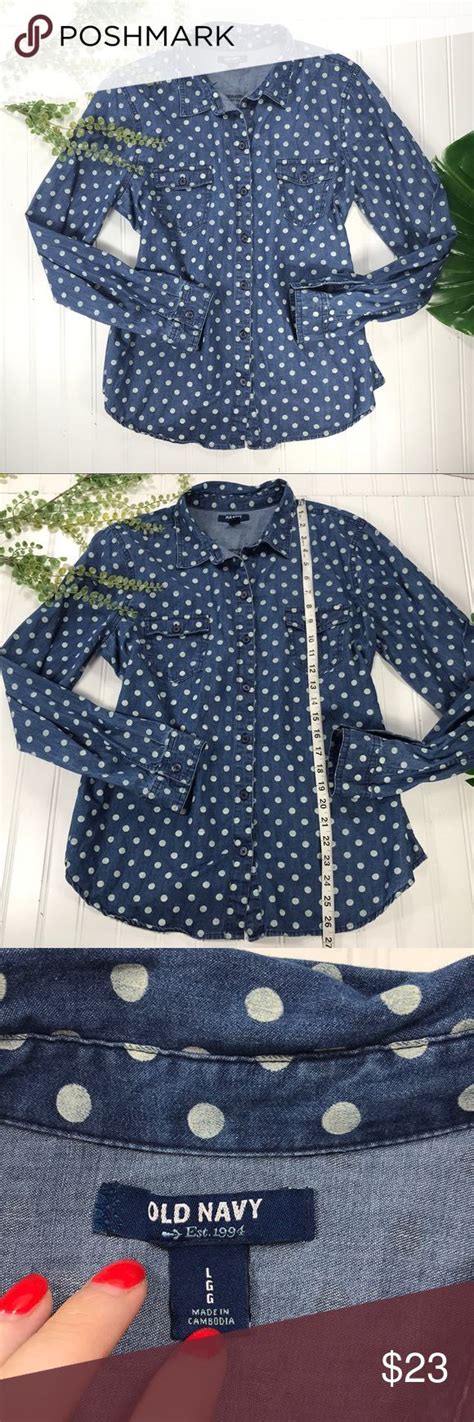 Old Navy Polka Dot Button Up Down Shirt Blue White Navy Polka Dots