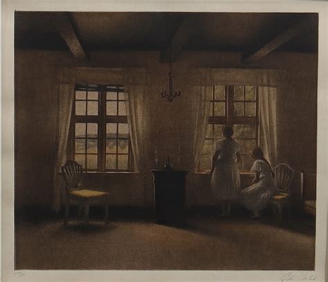 Peter Ilsted Interiör Med Två Flickor ”gaesterne Ventes” Mezzotint