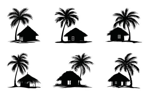 Thatched Hut Silhouette Clip art Set 46802292 Vector Art at Vecteezy