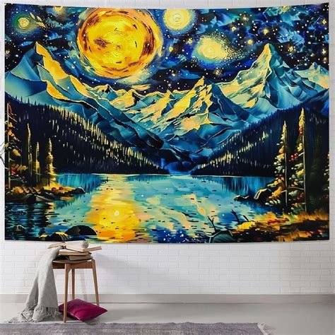 ONETECH Tapestry Starry Night Tapestries Trippy Mountain Forest