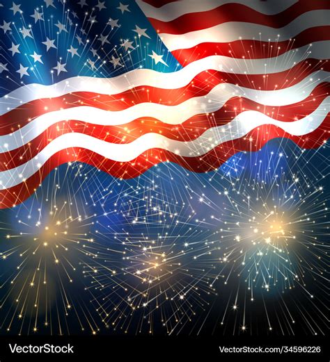 Usa flag with fireworks Royalty Free Vector Image