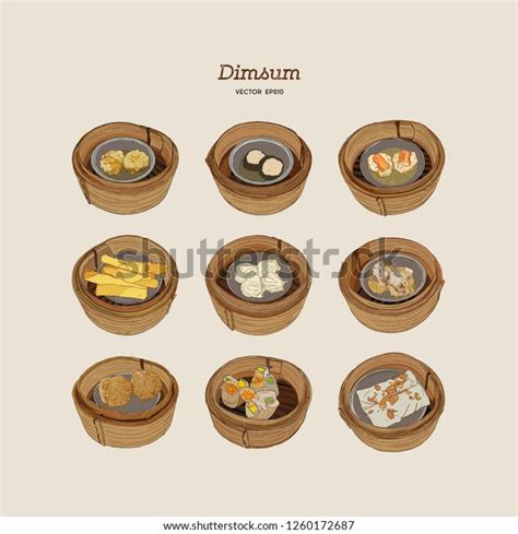 Dim Sum Bamboo Basket Set Vector Stock Vector Royalty Free 1260172687