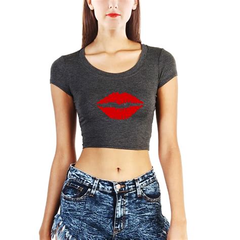 Loo Show Womens Kiss Mark Lip Graphic Crop Tops T Shirts In T Shirts From Womens Clothing On