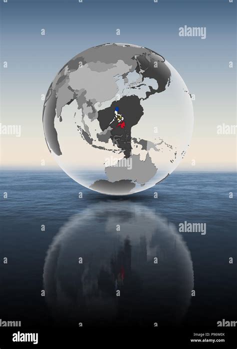 Philippines With Flag On Translucent Globe Above Water D Illustration