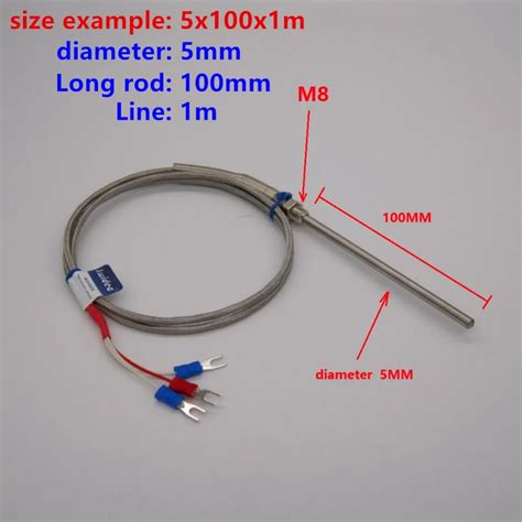 High Quality Pt100 Probe 2m Rtd Cable Stainless Probe 100mm 3 Wires