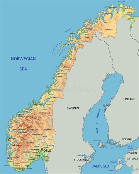 Grande Carte Physique Détaillée De La Norvège Avec L étiquetage