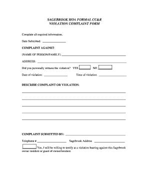 CCR Violation Complaint Form Sagebrook HOA Fill Out And Sign