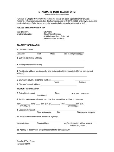 Legal Notices Standard Tort Claim Doc Template Pdffiller