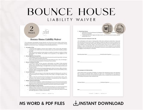 Bounce House Waiver Form Pdf Release Of Liability Template Editable And Printable Inflatables