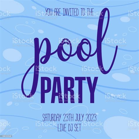 Summer Pool Party Poster Design Template With Waves And Bubbles On