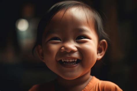 Premium AI Image A Smiling Baby Girl With A Red Shirt That Says Happy