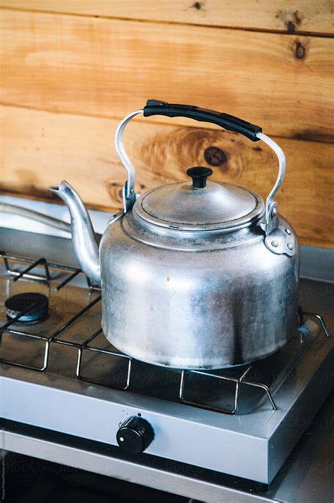 Old Fashion Kettle On A Gas Cook Top Inside A Cabin Hut New Zealand