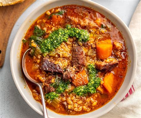 Instant Pot Beef And Barley Soup With Pesto