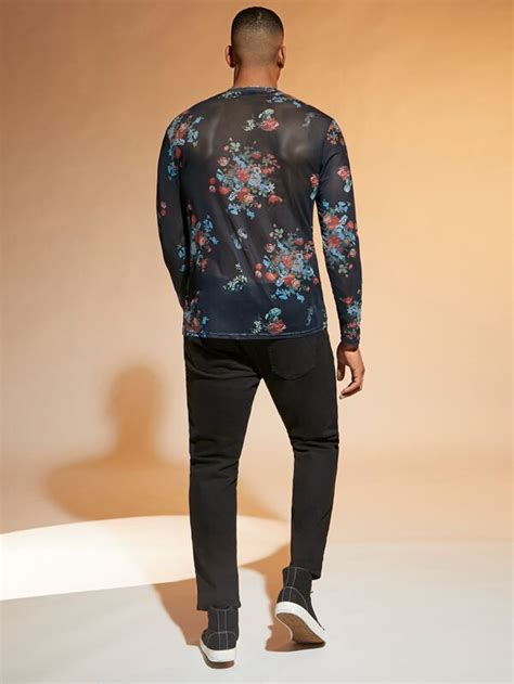 Manfinity Fever City Men Floral Print Sheer Tee Shein Usa