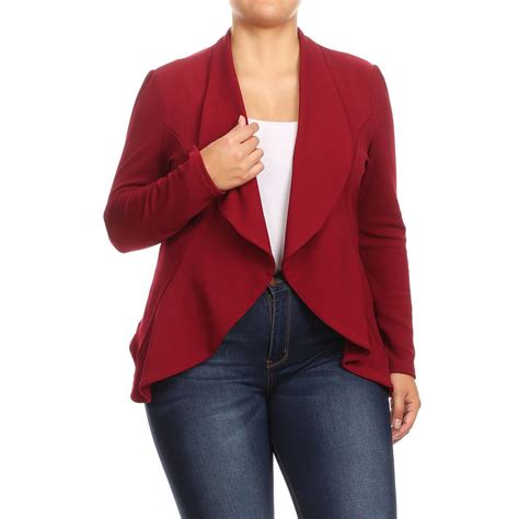 Moa Collection Womens Plus Size Solid Color Blazer Style Jacket