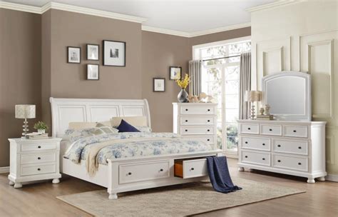 White Platform Bed with 2 Drawer Storage Bedroom Collection ...