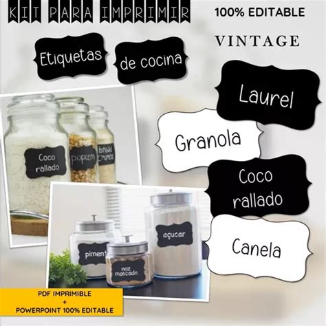 Kit Imprimible Etiquetas Frascos Editable Cocina Vintage