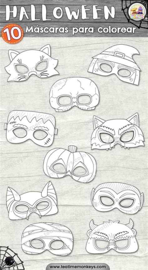 Máscaras de Halloween para Colorear Tea Time Monkeys Halloween