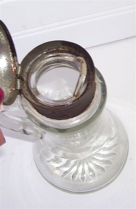 Antique Glass Syrup Pitcher With Round Metal Lift Lid Country Etsy