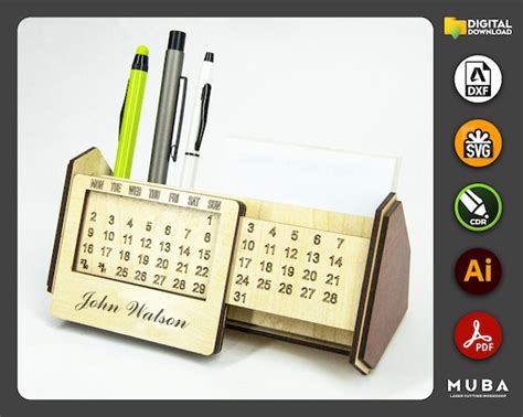 Calendar Pen Holder Laser Cut Files Perpetual Calendar Etsy India