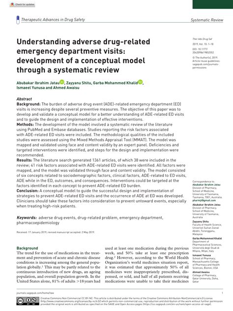 Pdf Understanding Adverse Drug Related Emergency Department Visits