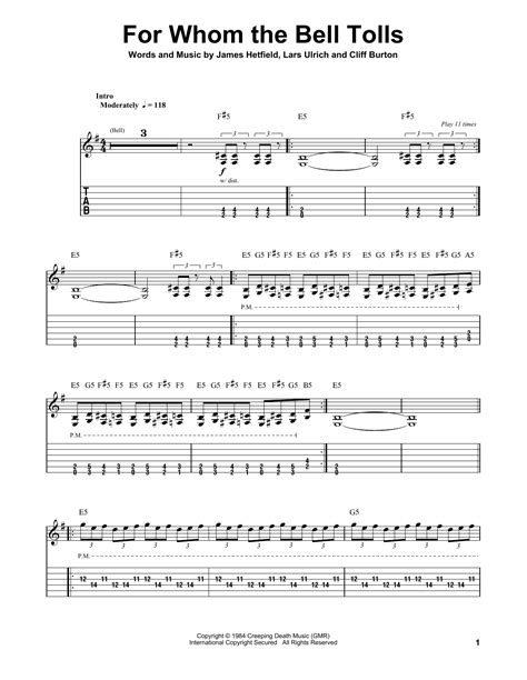 Metallica For Whom The Bell Tolls Sheet Music