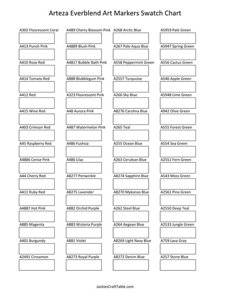 Arteza Everblend Art Markers Swatch Chart Docslib