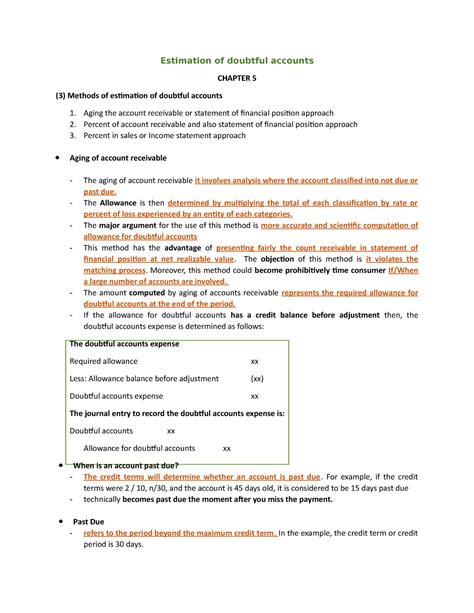 Chapter 5 Estimation Of Doubtful Accounts Estimation Of Doubtful