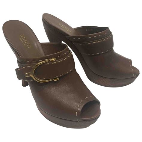 Leather Mules And Clogs Gucci Brown Size 37 Eu In Leather 4460805