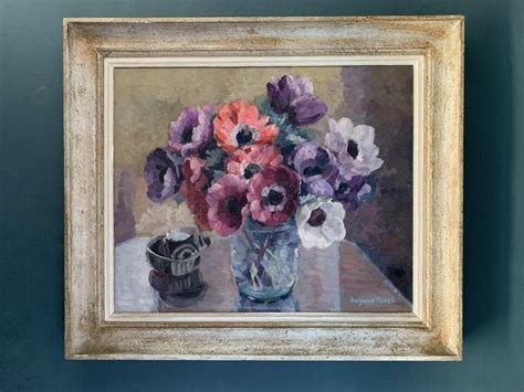 Suzanne Rivet 1930s French Vintage Flower Still Life Oil Original