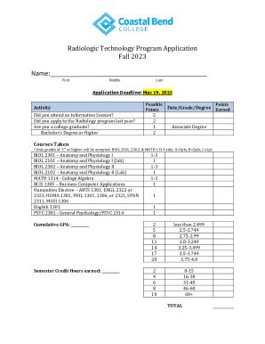 Fillable Online Coastal Bend College Radiologic Technology Program