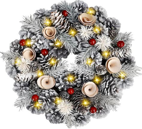 FAMKEEP Ghirlanda Natalizia 30cm Christmas Wreath Con Bacche E Pigne