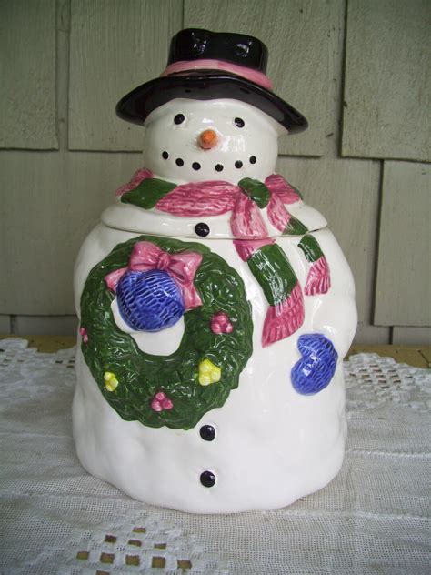 Vintage Ceramic Snowman Cookie Jar Kitchen Snowman Christmas Cookie