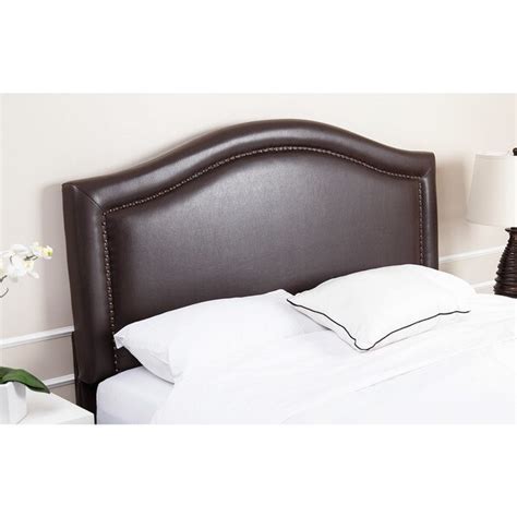 Shop Abbyson Raleigh Nail Head Trim Dark Brown Leather Headboard On