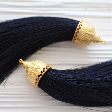 Extra Large Dark Navy Silk Tassel With Rustic Gold Tassel Cap Etsy