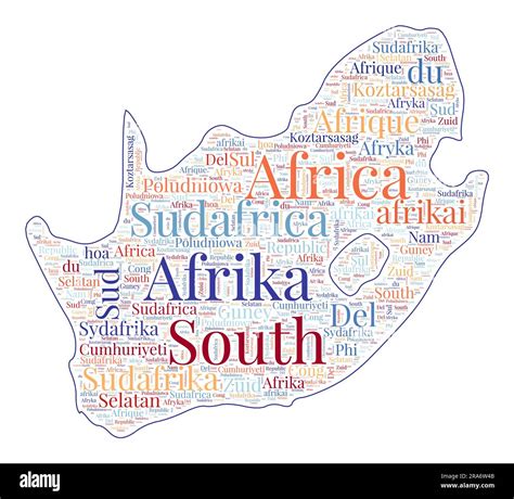 South Africa Shape Filled With Country Name In Many Languages South