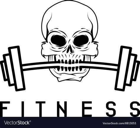 Skull Holding Barbell In The Teeth Fitness Concept