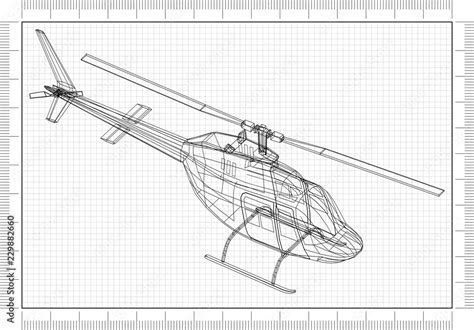 Helicopter 3D blueprint Stock Illustration | Adobe Stock