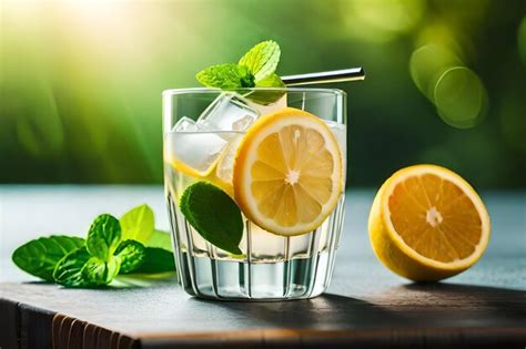 Premium Ai Image A Glass Of Water With Lemon Slices And Mint Leaves