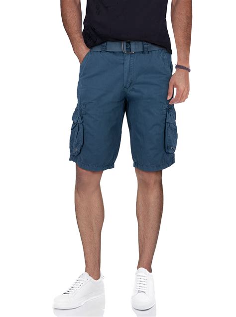 Raw X Mens Belted Cargo Shorts Relaxed Fit Casual Knee Length Cargo Shorts For Men Hidden Snap