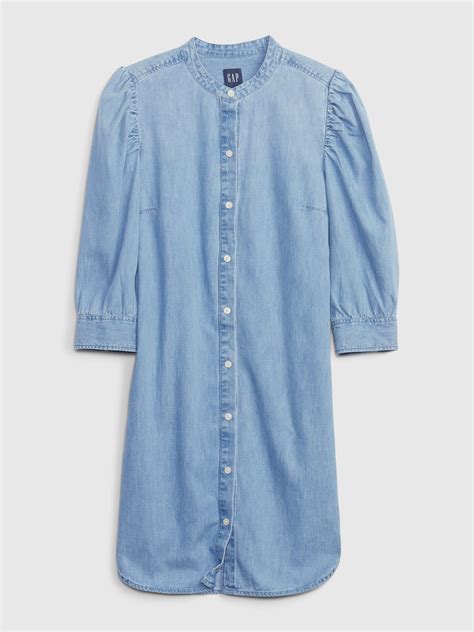 Puff Sleeve Denim Mini Shirtdress With Washwell Gap