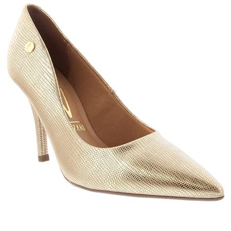 Scarpin Vizzano Salto Fino Textura Snake Dourado